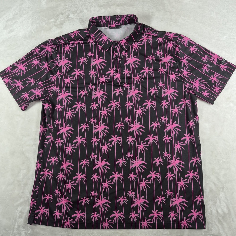 Sunday Swagger Polo Shirt Men's 2XL XXL Black Palm Tree Golf Performance Comfort